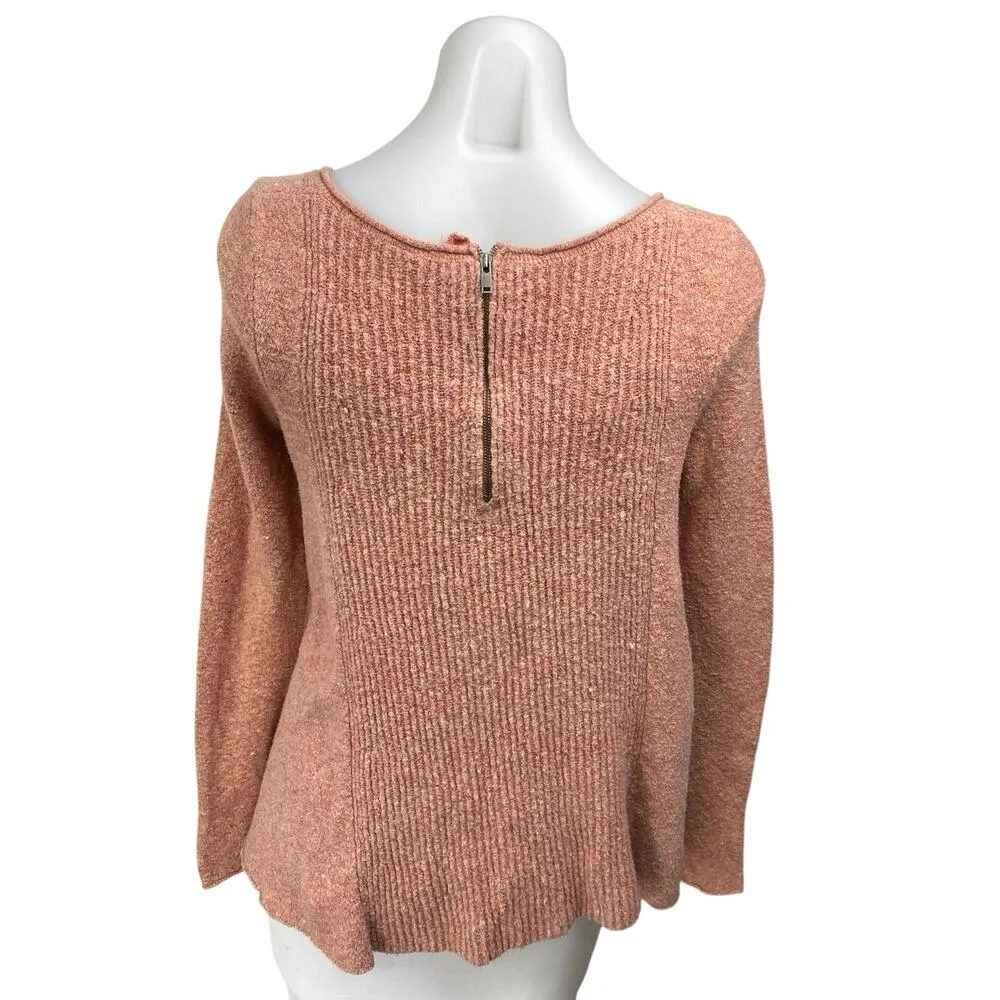 Free People Nude Pink Long Sleeve Square Ribbed Fleece Flare Sweater Top Size XS - Image 2