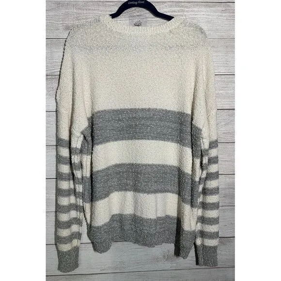Knox Rose‎ Women Sweater XXL Cream Gray Striped Popcorn Texture Pullover - Image 2
