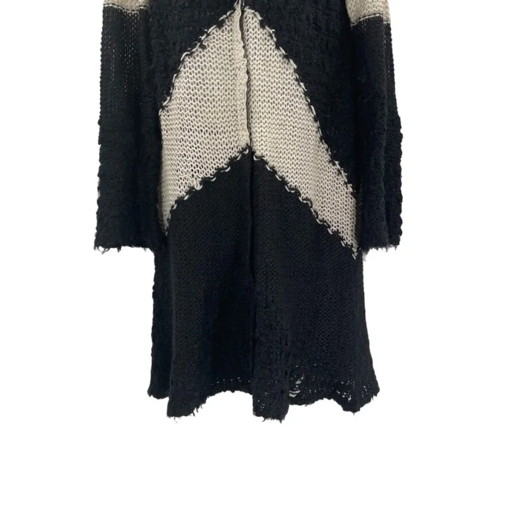 Free People Cardigan Sweater Jacket Coat Mohair Wool Knit Long Duster Black Tan - Image 4