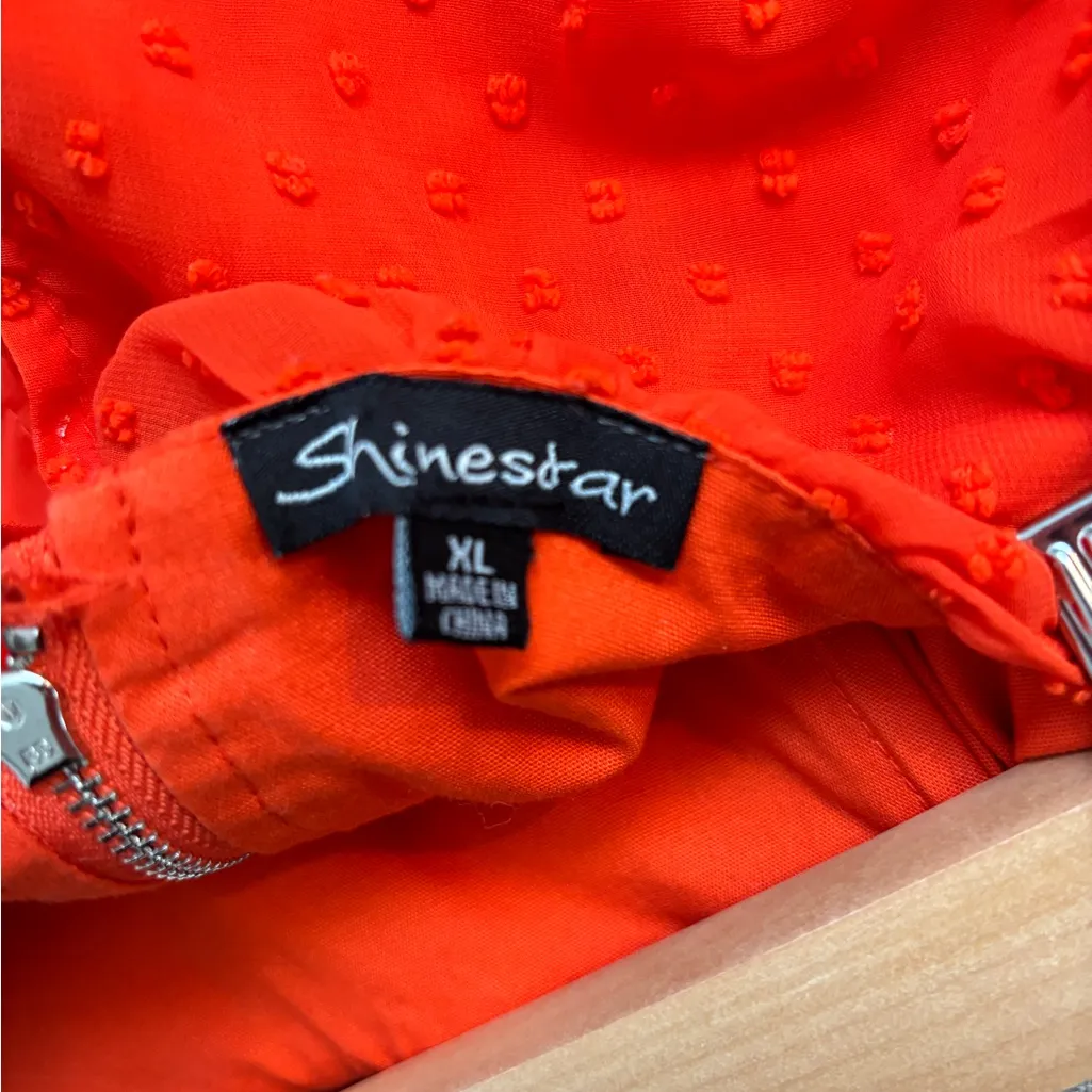 Shinestar Juniors XL Orange Sheer Puff Sleeve Bustier Crop Top - Image 2