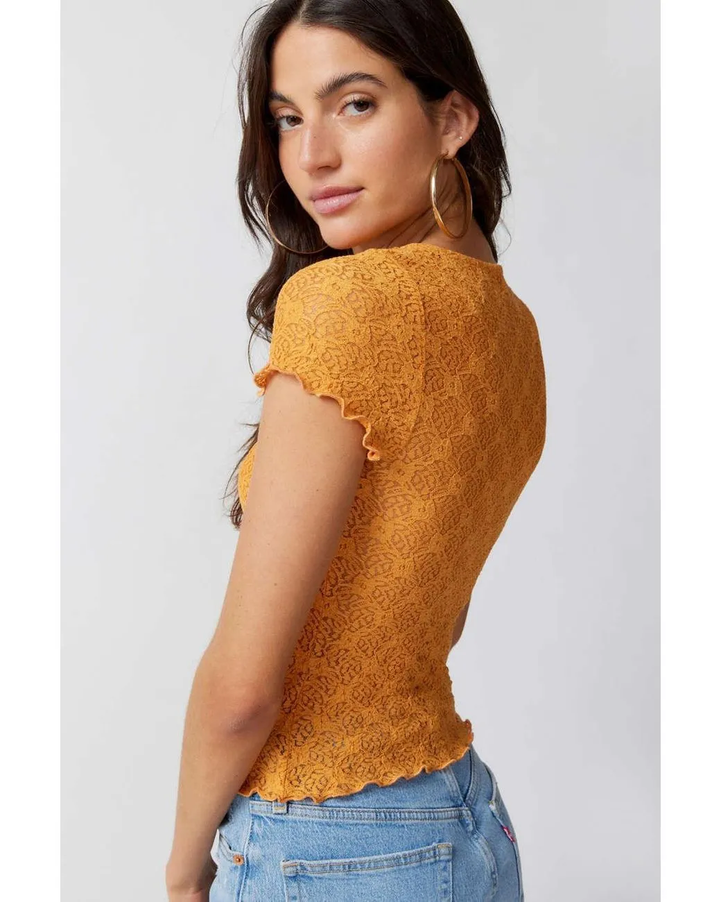 Kimchi Blue Women's Orange Quinn Lace Top - Image 4