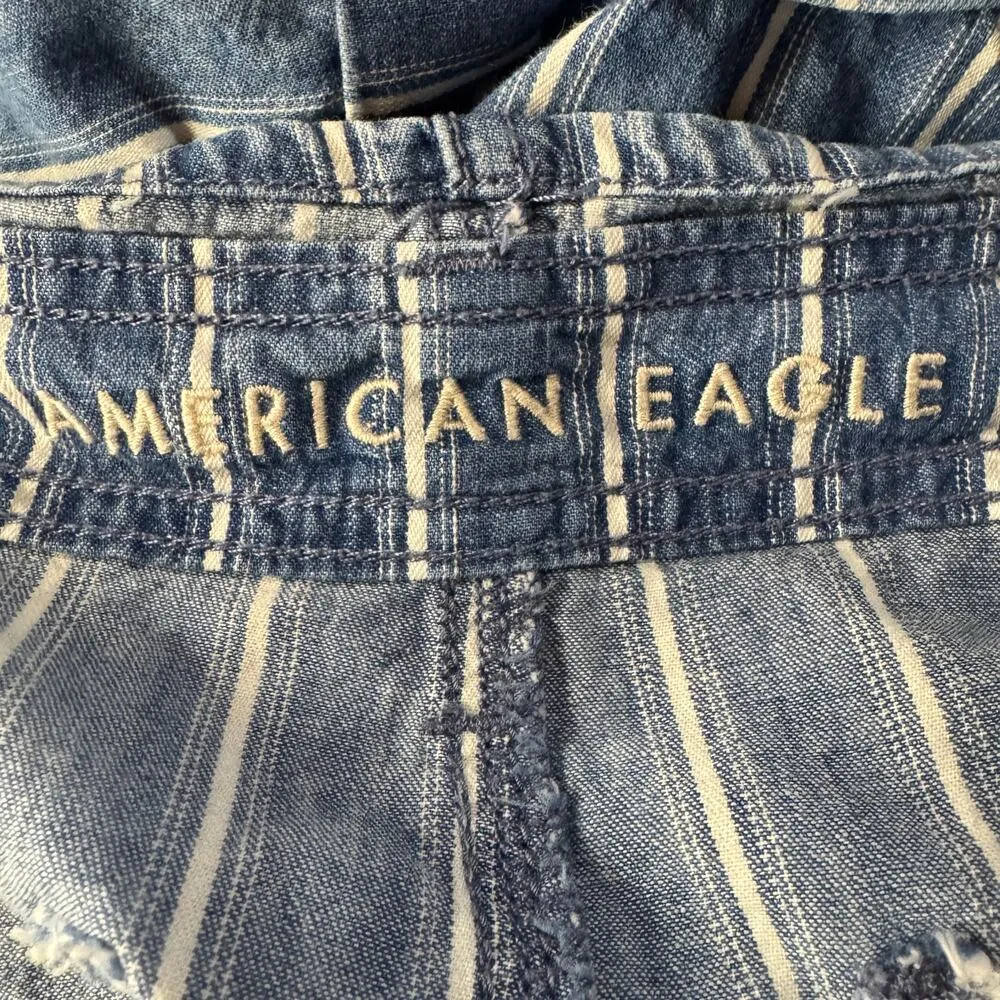 American Eagle SZ 4 Paperbag Jean Shorts Striped Cuffed Hi-Rise Pockets Pleated - Image 5