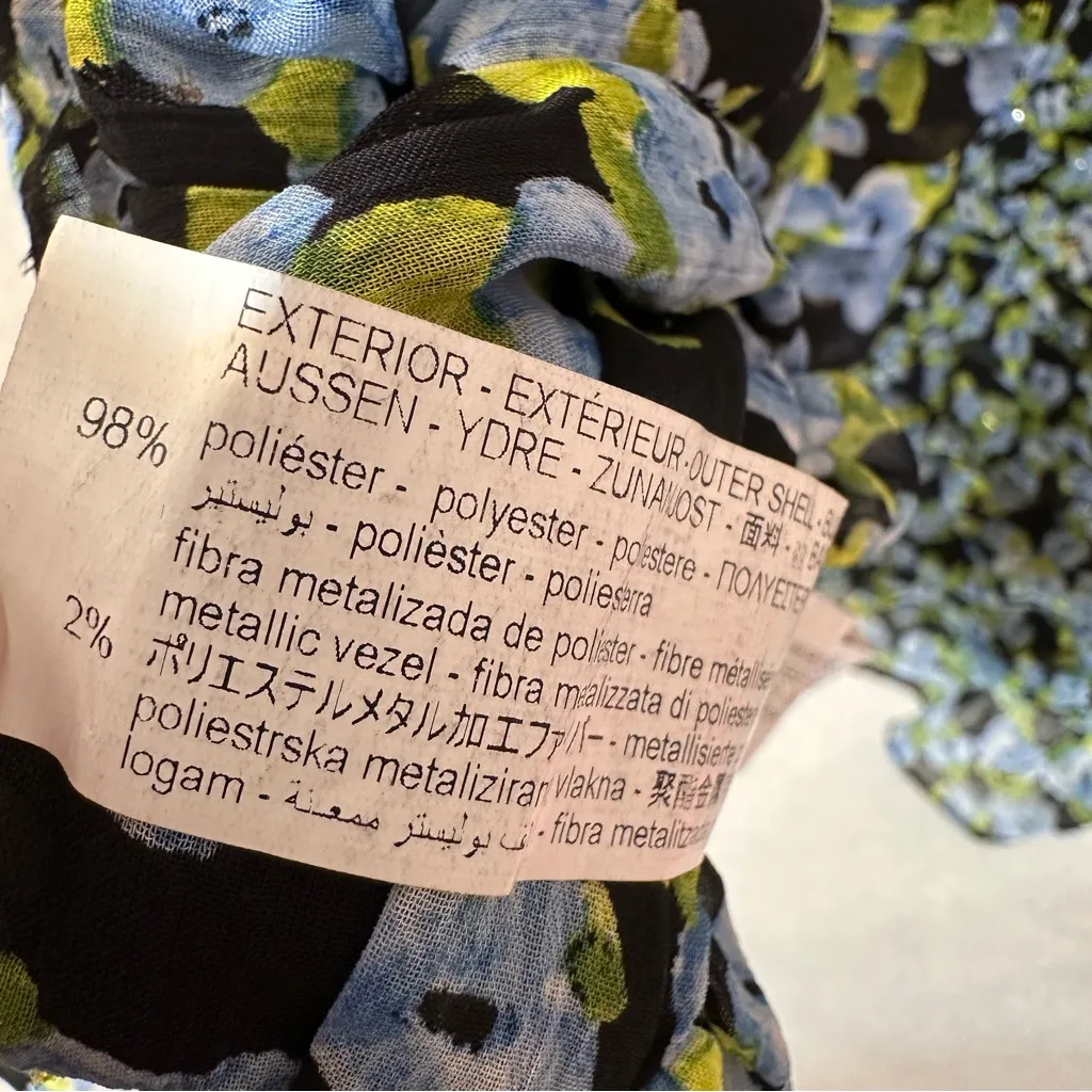 Zara Floral Print Black Blue Green Long Sleeve Mini Dress Large - Image 10