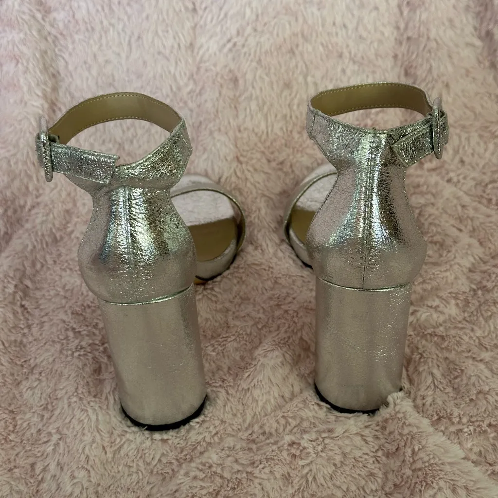 Mix No. 6 Silver Women's Metallic Ankle Strap High Heels Block Classy Shoe 6.5 - Image 7