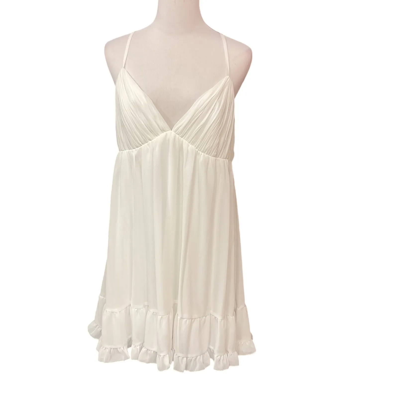 Mac Duggal V-Neck Spaghetti Strap A-Line Mini Babydoll Dress White Size 10 NWT - Image 3