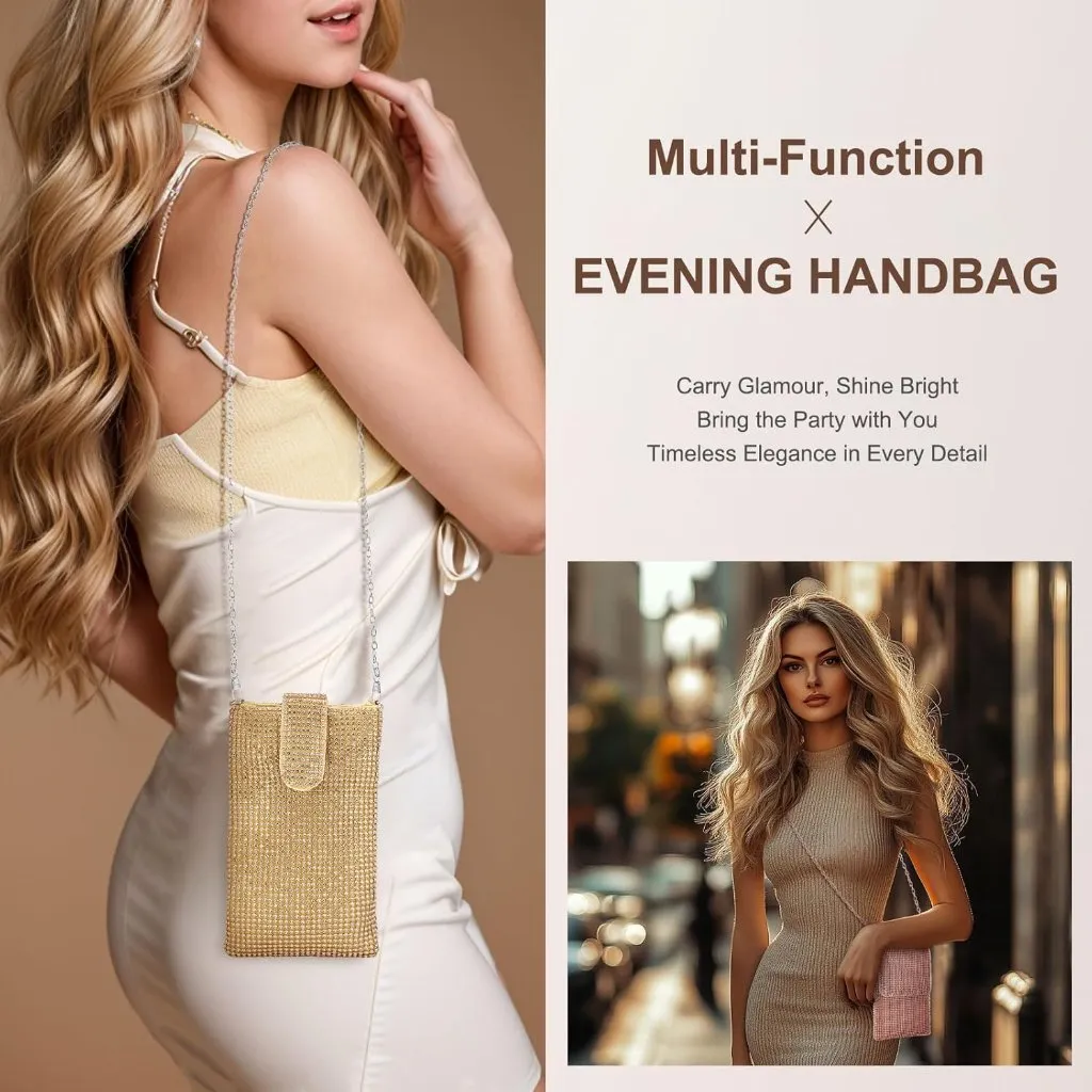 ⚡ Women's Rhinestone Crystal Evening Detachable Shoulder Gold Crossbody Bag - Image 6