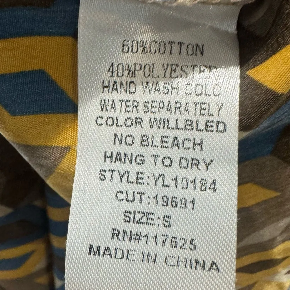 Tan gold and teal geometric print color block cotton blend maxi dress size small - Image 8