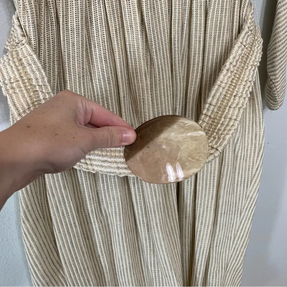 Vintage Cream Fringe Boho Chic Knit Long Sleeve Cowl Neck Dress Size 3/4 - Image 3