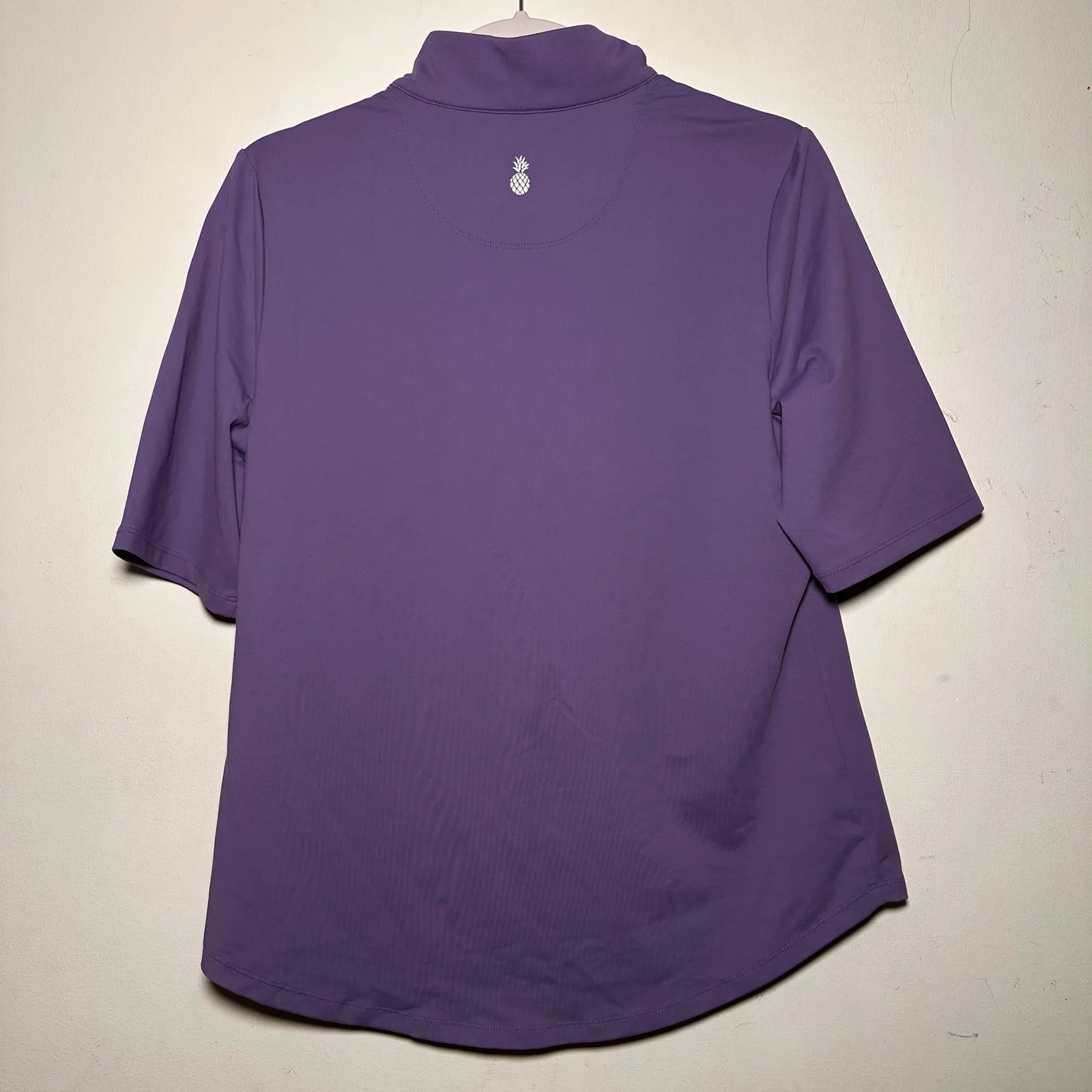 Tommy Bahama IslandZone Purple Short Sleeve Mock Neck Zip Golf Polo Shirt Medium - Image 2