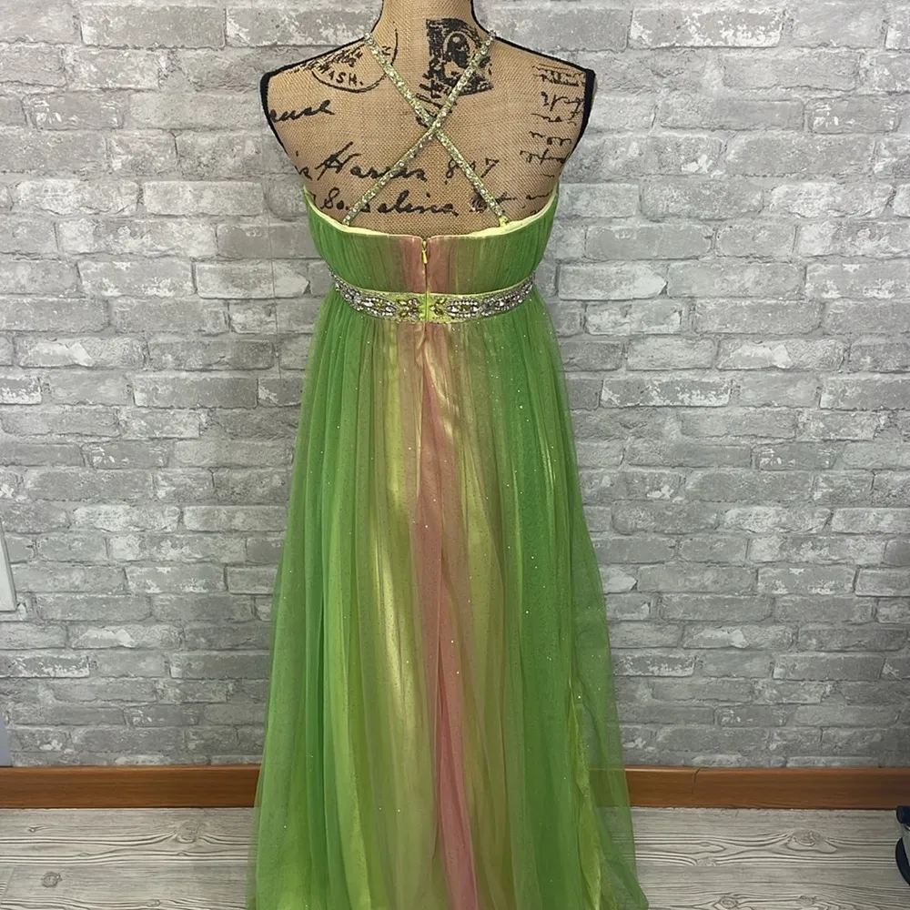 PRIVADA Collection Beaded Mesh Rainbow Maxi Dress Green Size 8 - Image 8