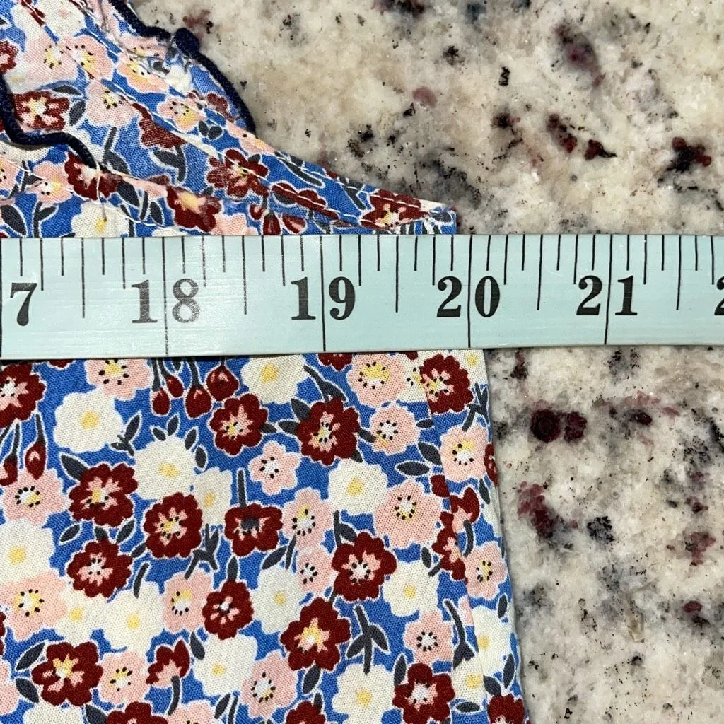 English Factory Womens Floral‎ Ruffle Cap Sleeve Blouse Top Blue Brown Sz Medium - Image 5