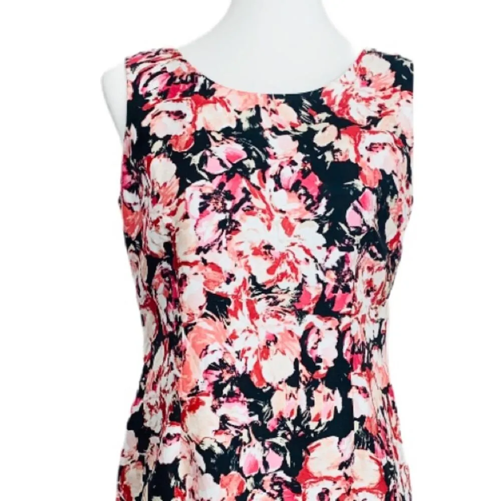 Jones Studio Dress Black Pink Floral Sheath Sleeveless Crew Neck Women's Size 4 - Image 5
