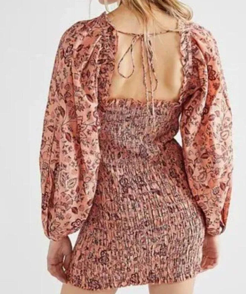 Free People Apricot Combo Floral Smock It To Me Mini Dress Size M NWOT - Image 2