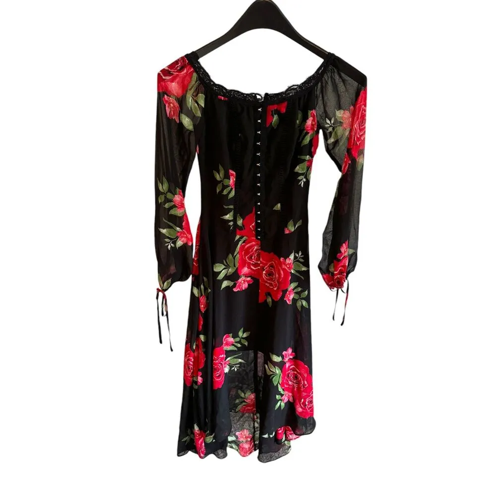 Disney Princess | Floral Rose Corset Long Sleeve Midi Chiffon Dress Size XS - Image 3