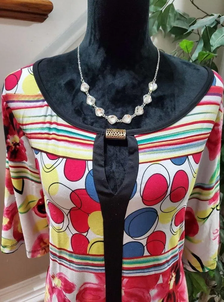 JSP Women Red & White Polyester Round Neck 3/4 Sleeve Knee Length Dress Size 2X - Image 2