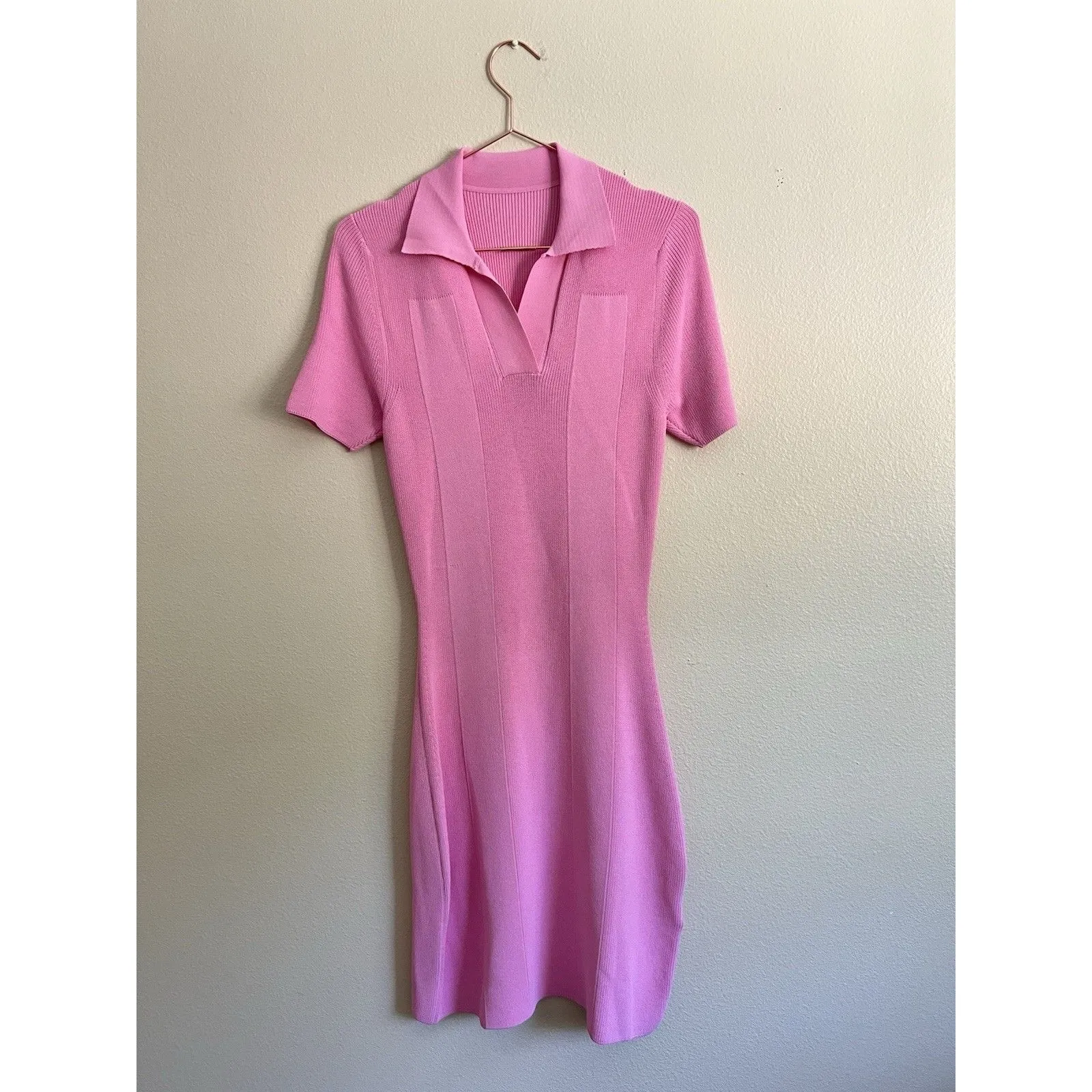 Jacquemus Ribbed Knit Mini Dress Size EU40 US 8 Pink Open Back Collared SS - Image 6