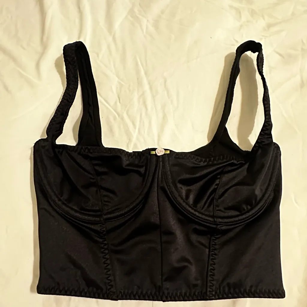 Black Satin Skims Rosette Corset Top - Image 3