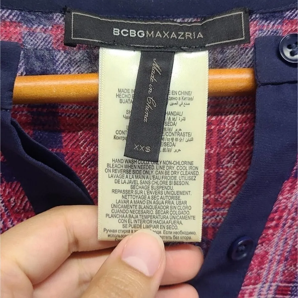 BCBGMAXAZRIA Silk Plaid Button Down Dress Size XXS - Image 6