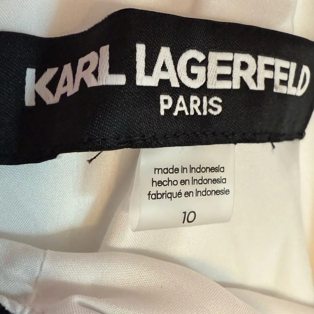 KARL LAGERFELD PARIS Women's V-Neck Sleeveless Dress White Black Sz 10 - Image 4