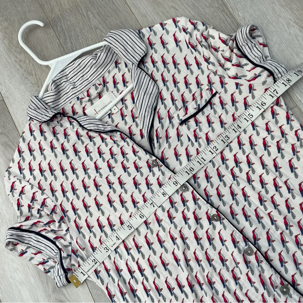 Anthropologie Pajama Top bird print button up short sleeve womens White (xsmall) - Image 3