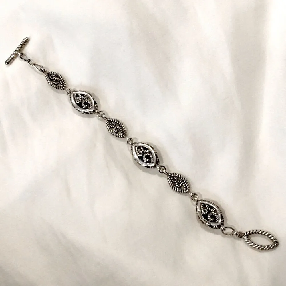 BARSE Oxidized Sterling Silver Rope Oval Link Toggle Bracelet - Image 2