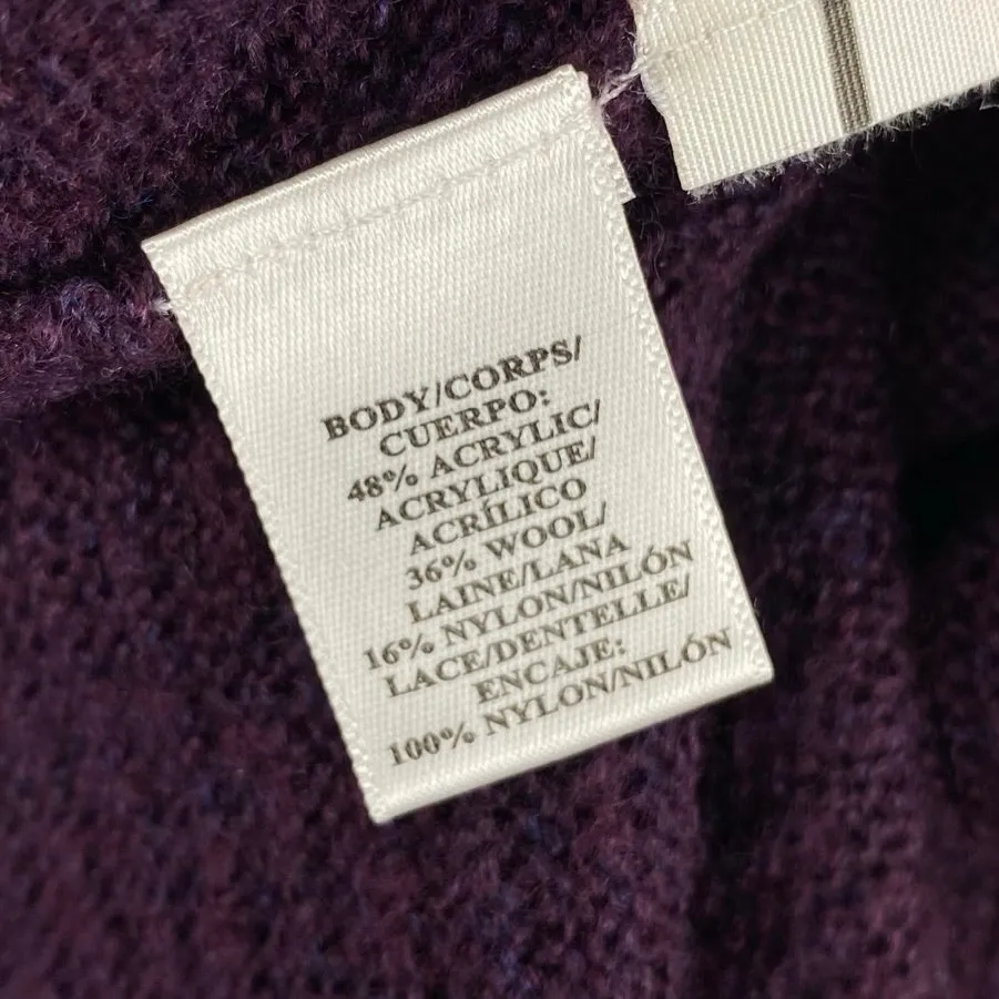 Ann Taylor Ribbed Plum Sweater Black Lace Panel Medium - Image 7