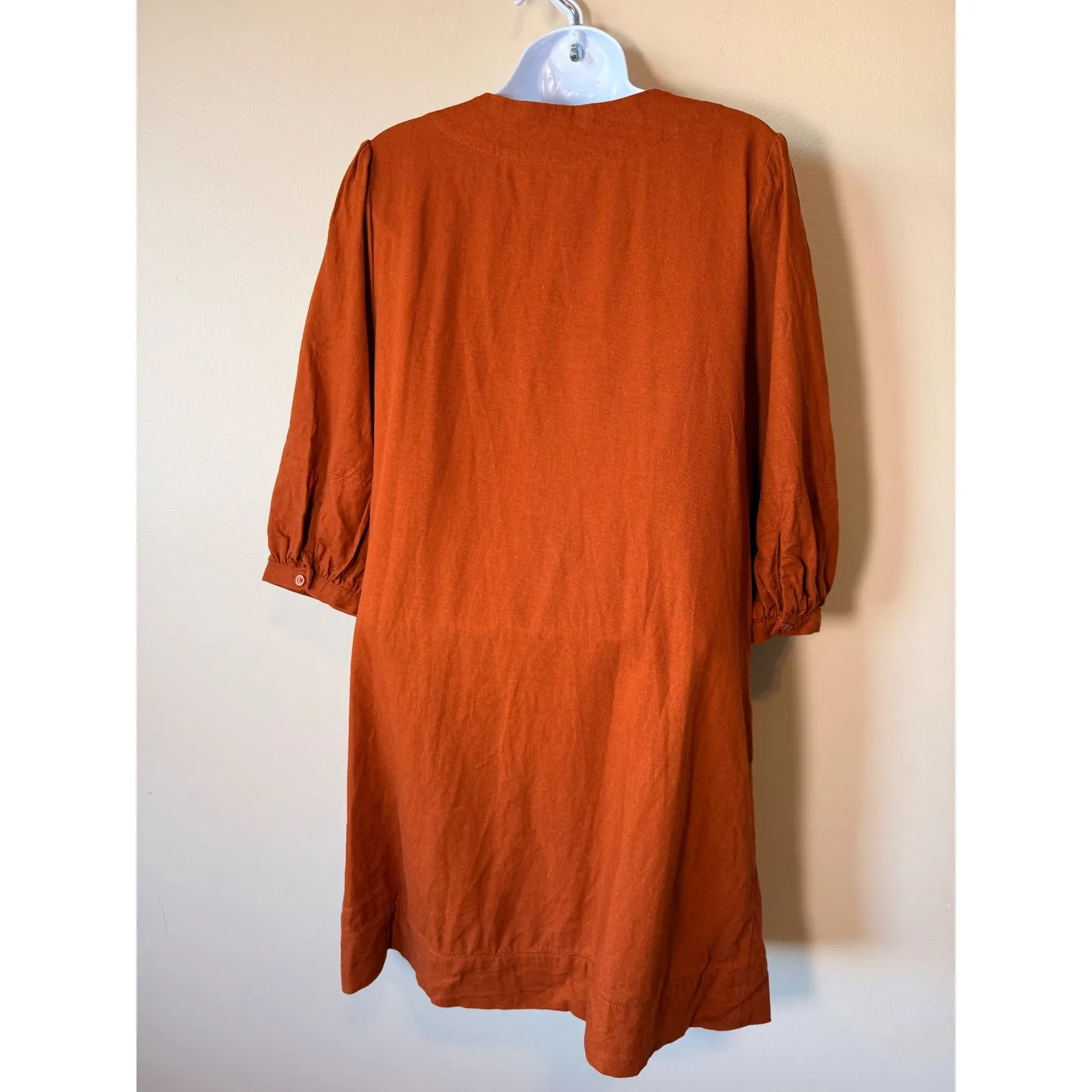 Who What Wear Rust Linen Blend Dress Lace Up Neck 3/4 Sleeve‎ Womens M Fall Boho - Image 7
