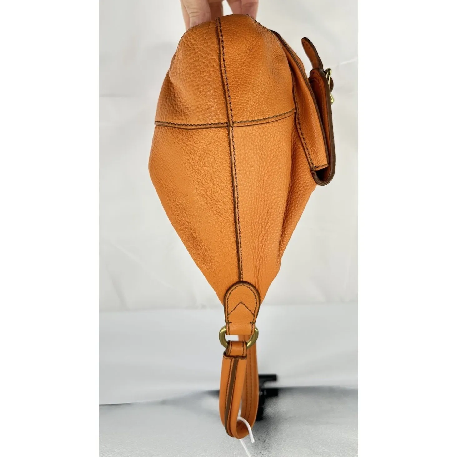 Fossil Vintage Rust Orange Cowhide Leather Zipper Hobo Pouched Shoulder Bag - Image 8