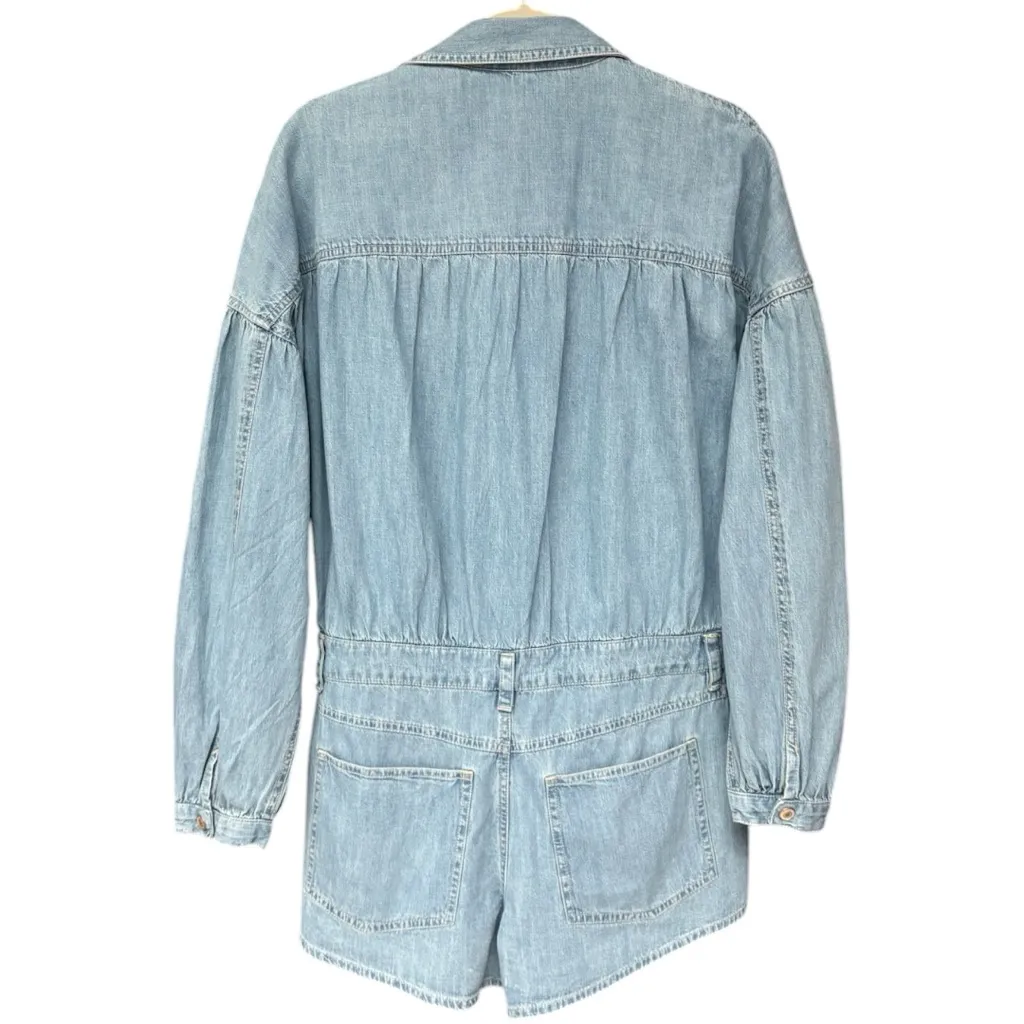 Free People We The Free Zodiac Romper Denim Utility Shorts Jumpsuit Medium - Image 5