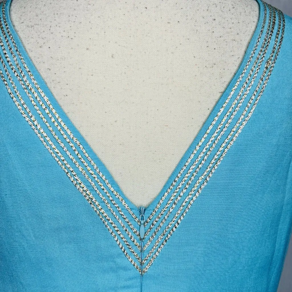 Jade Melody Tam Sleeveless Embroidered Dress Turquoise Gold Sz L V - Image 13