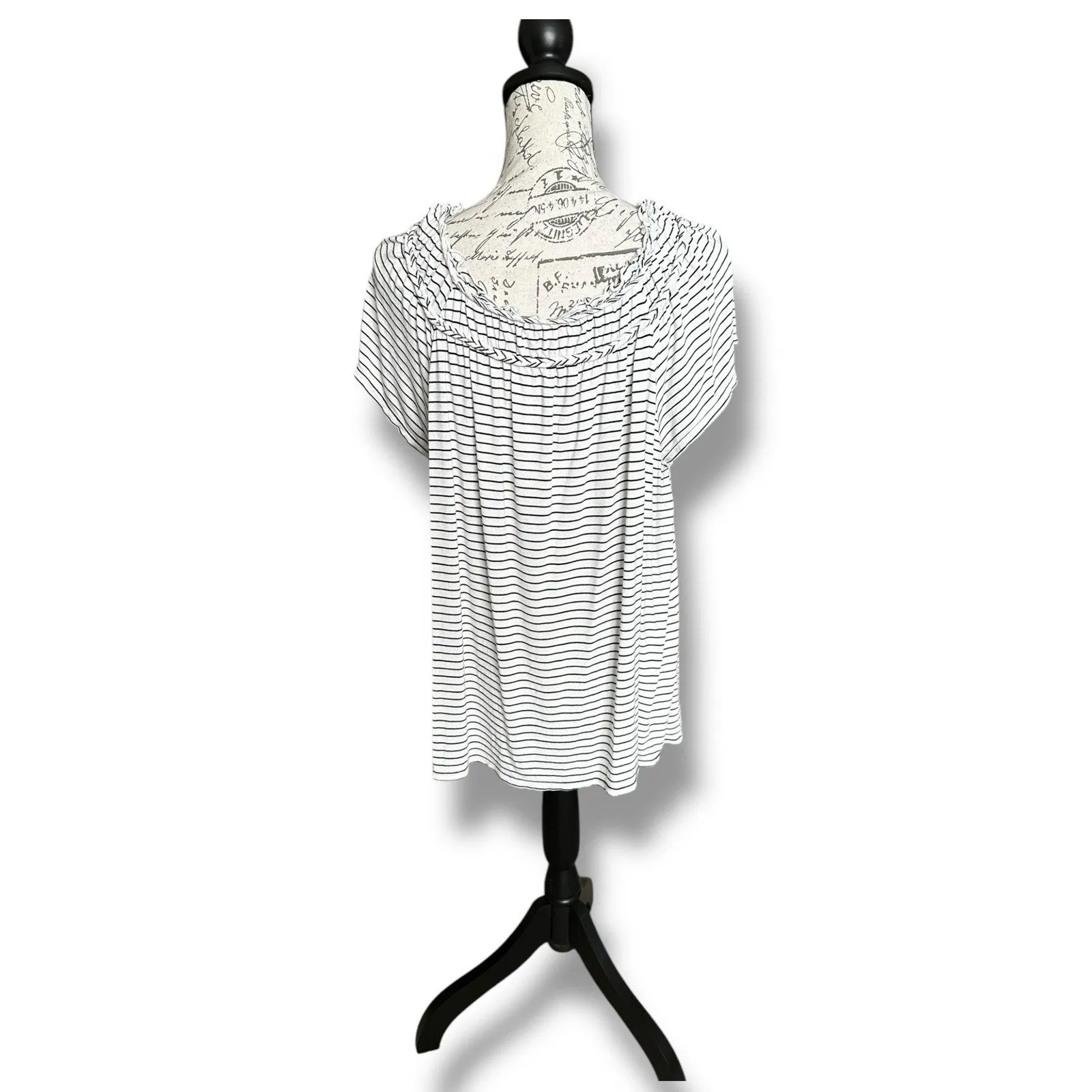 Max Studio Black White Stripe Scoop Neck Top 1X - Image 4