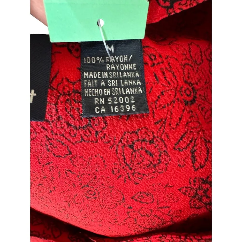 LizSport Vintage Red Black Floral Roses Long Sleeve Cardigan 3-Button NWT Medium - Image 7