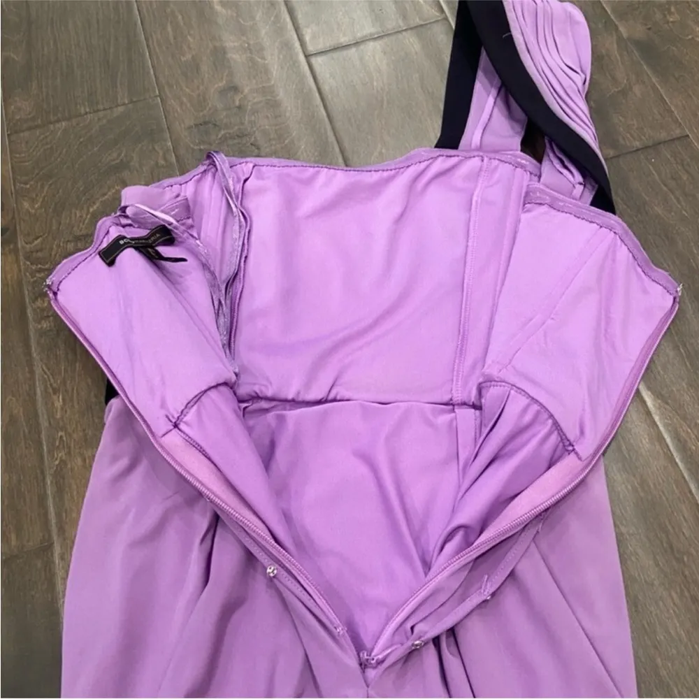 BCBG MAXAZRIA Y2K Mini Dress Grecian Draped One Shoulder Lilac Purple Toga Greek - Image 6
