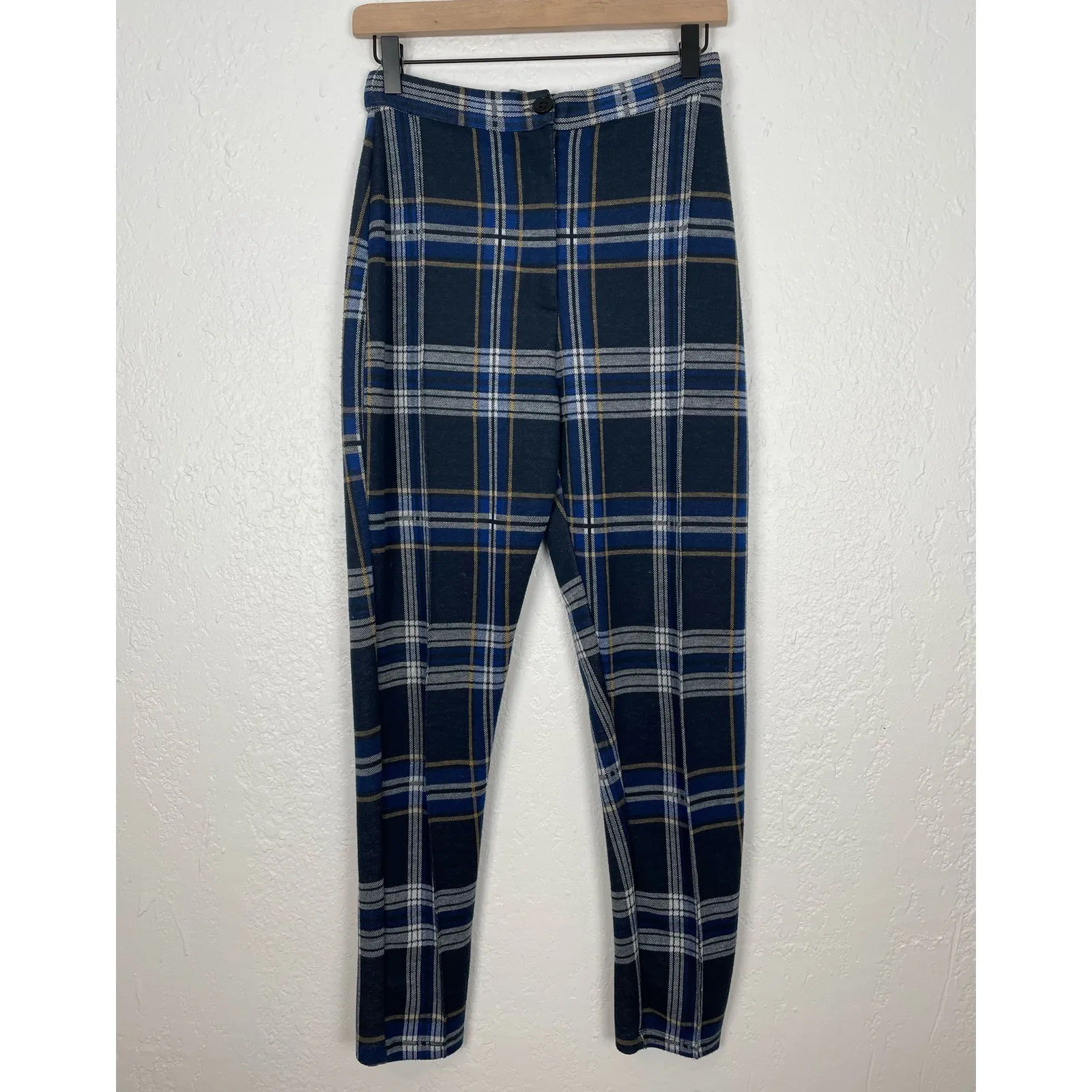 Free People Blue Plaid Skinny Fit Pants Size 8 - Image 2