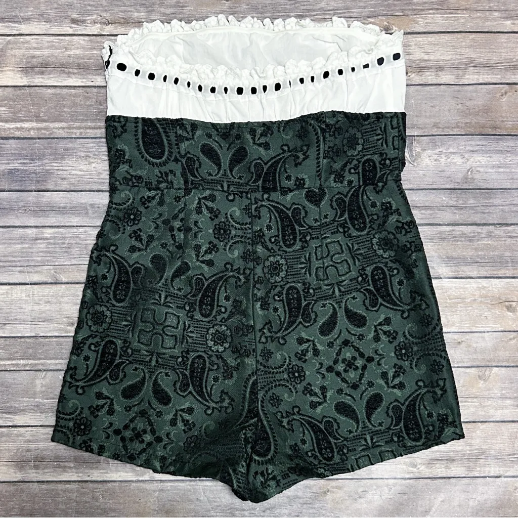 Urban Outfitters White Green Black Antoinette Strapless Brocade Paisley Romper - Image 5