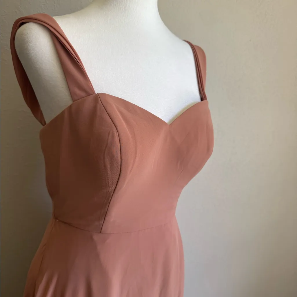 Azazie Denice Sheath Pleated Chiffon Dress with Slit Tan Pink Bridesmaid Women 8 - Image 2