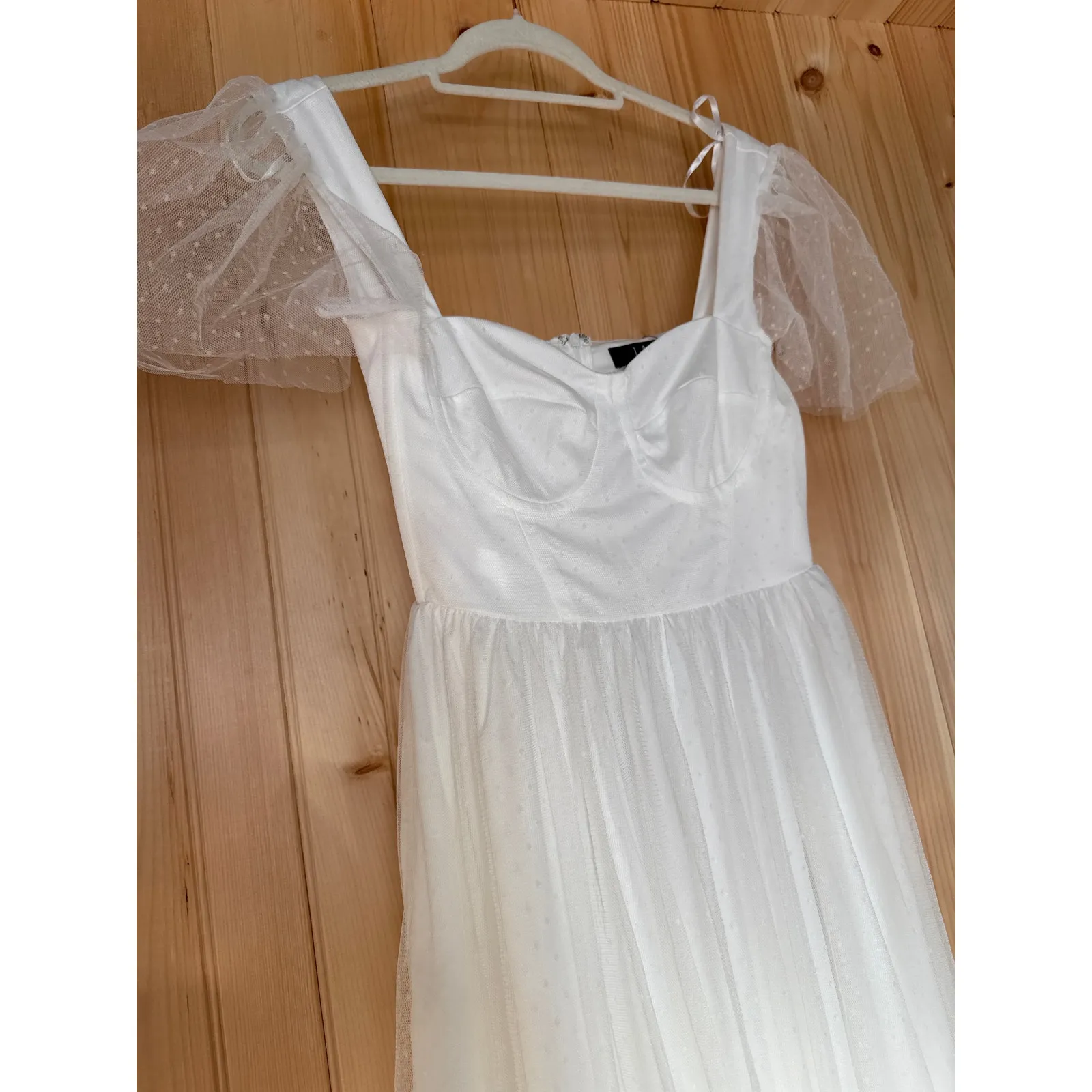 NWT Lulus Dreamy Celebration White Tulle Bustier Swiss Dot Midi Dress Bride XS - Image 5