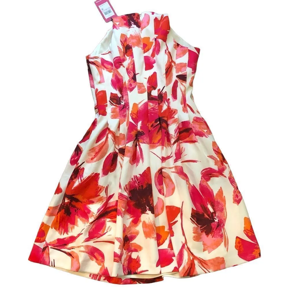 VINCE CAMUTO White Floral Fully Lined Pintuck Dress With Full Skirt Sz 6 - Image 4