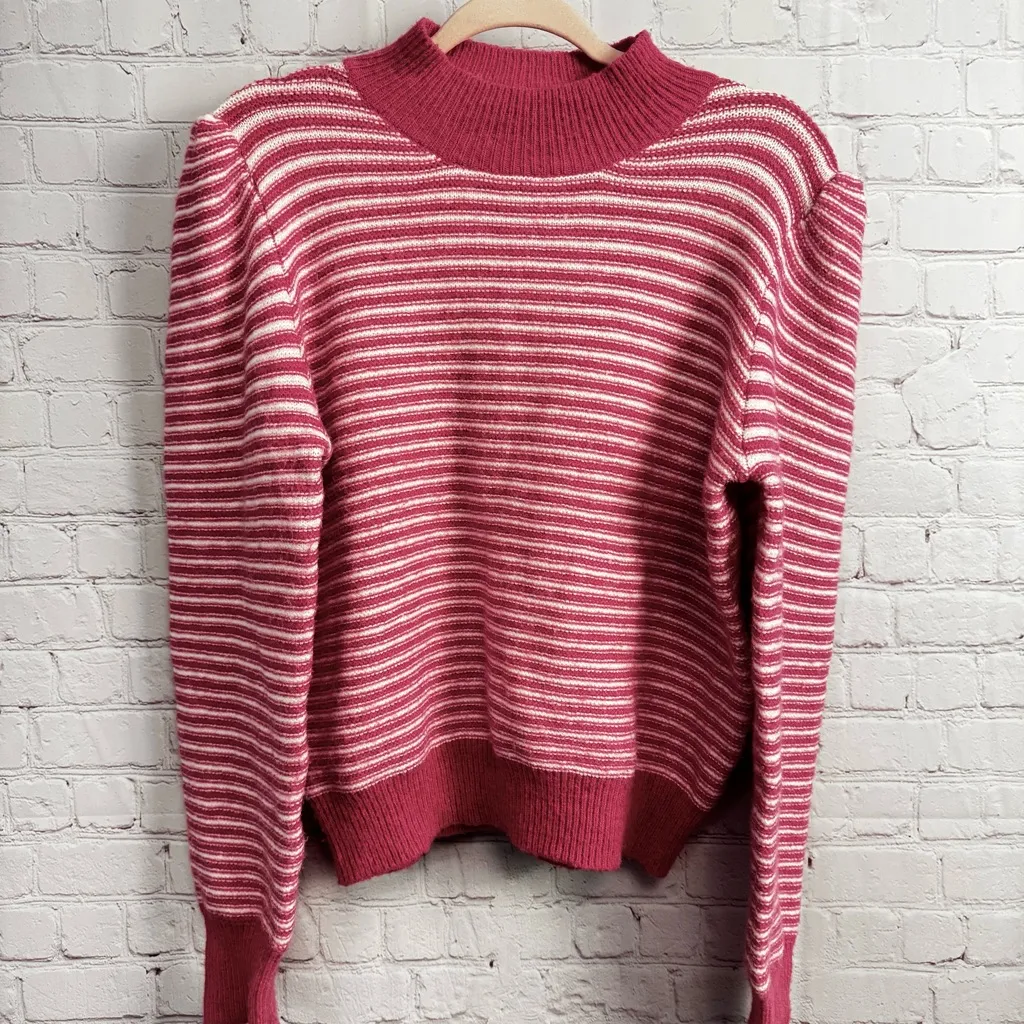 Strut and Bolt New hot pink striped fuzzy sweater size large mock neck girly - Image 5