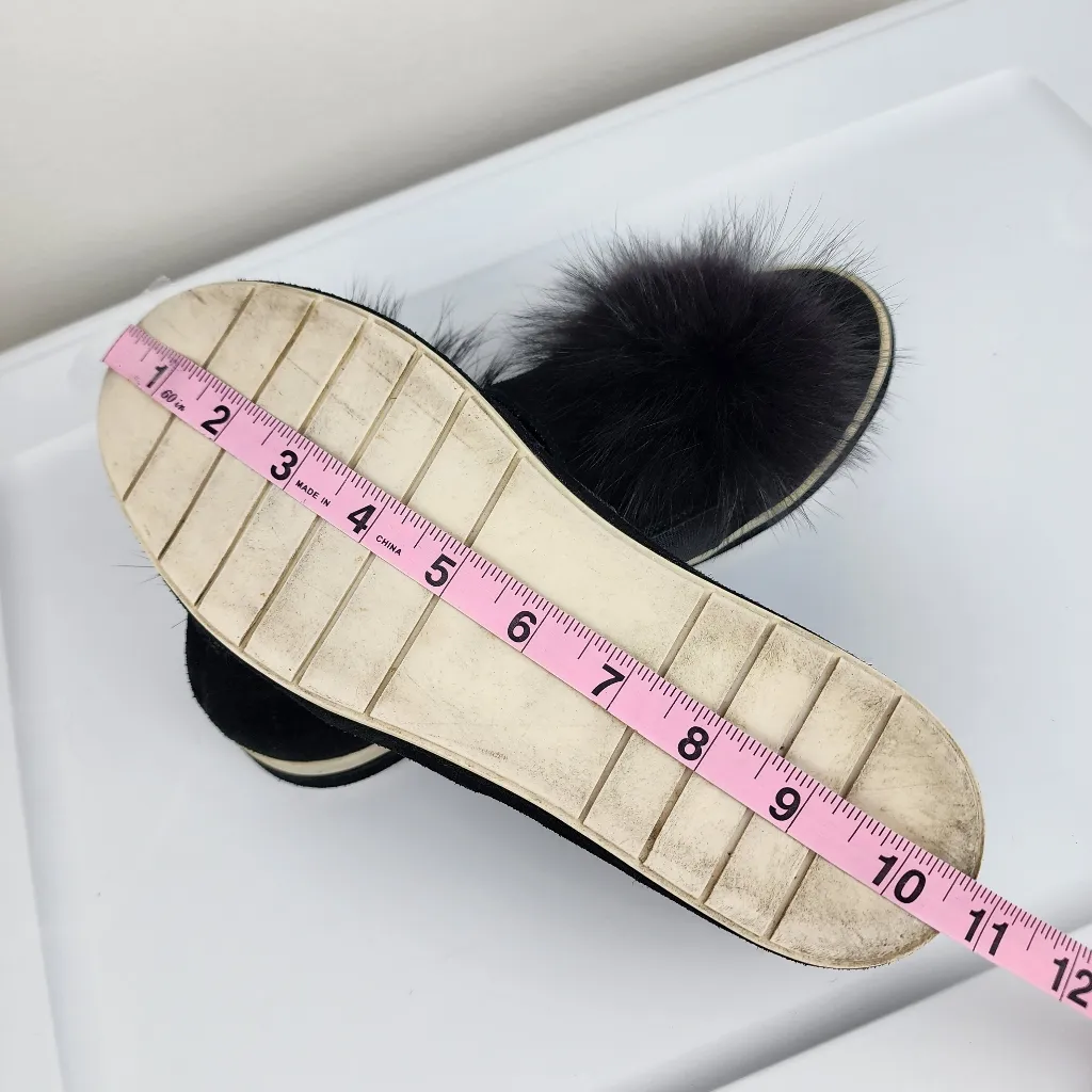Sondra Roberts Romy Slip on Shoes Black Suede Furry Pom Pom Flats Sneakers Sz 9 - Image 11