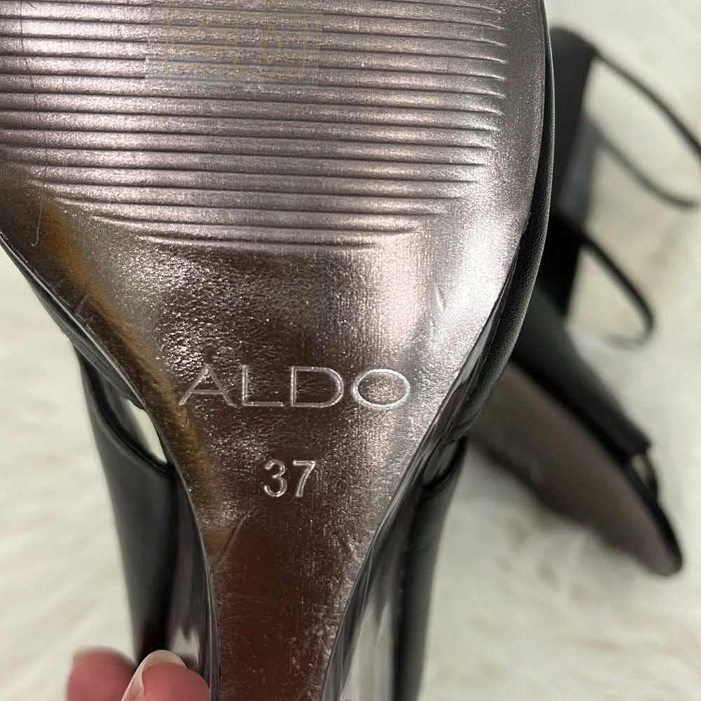 Aldo Size 37 (6.5) Black, Clear Acrylic Open Toe Ankle Wedge Heels - Image 10
