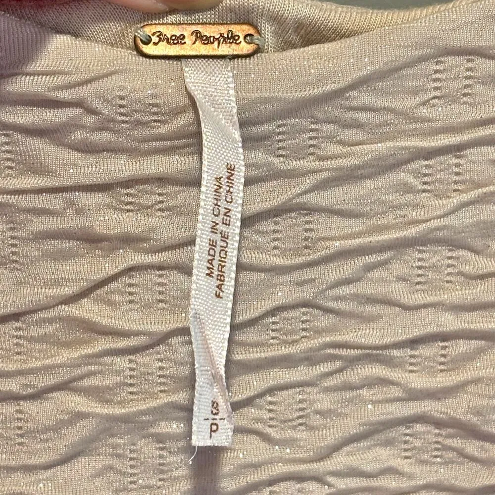 Free People Bringing Sexy Back Champagne Textured Beaded Mini Dress - size Small - Image 9