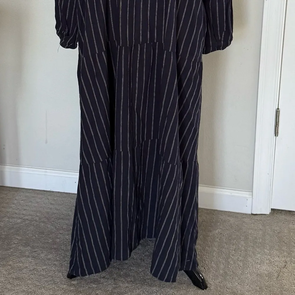 Pietsie San Pancho Striped Navy Linen/Cotton Maxi Dress Size Large Blue - Image 4