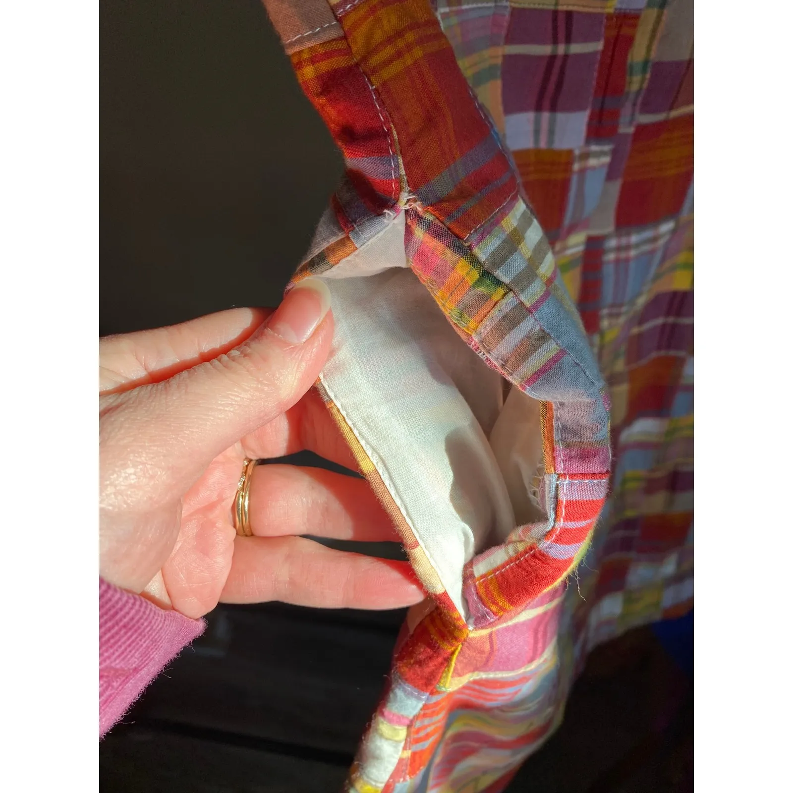 Y2K J Crew Patchwork Plaid Red Mini Dress Small Retro 2000s Indie Festival Beach - Image 4