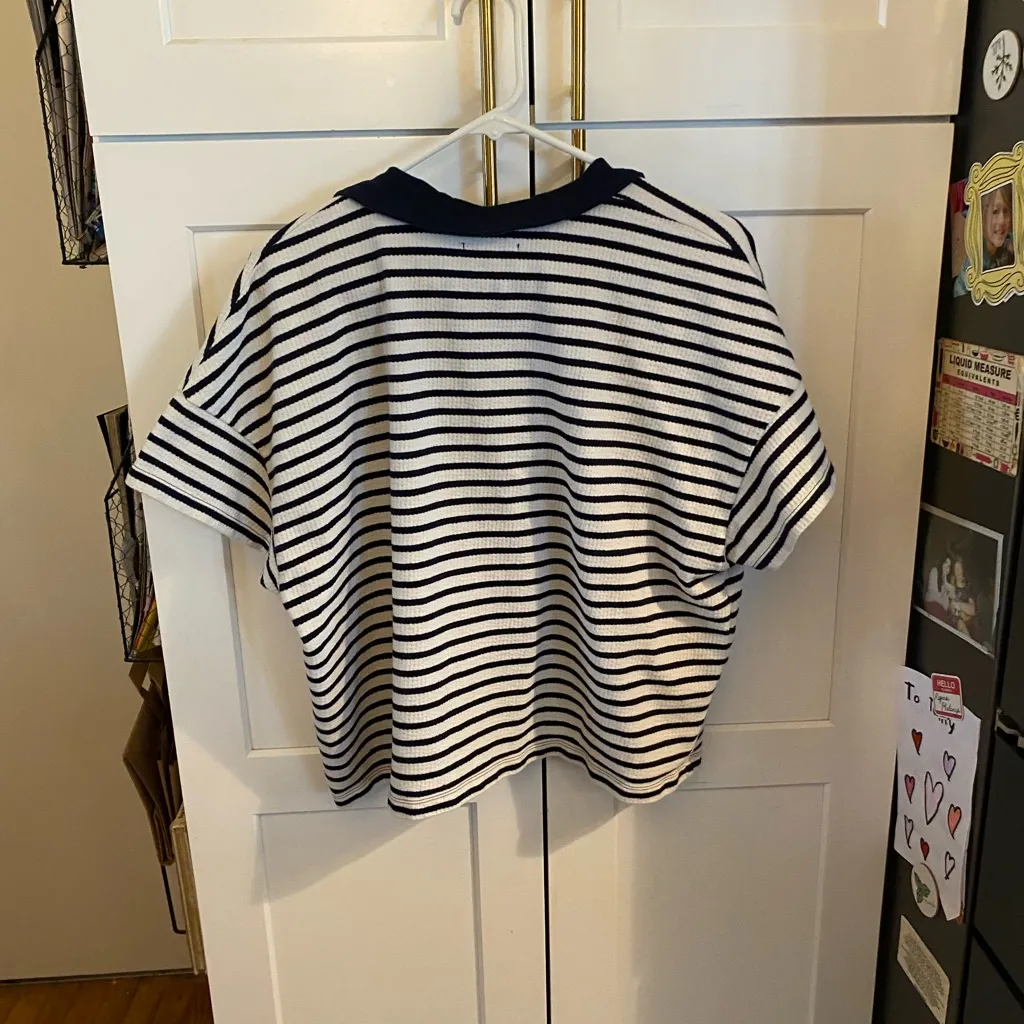 Madewell TextureRib Cropped Polo Tee black cream coastal preppy classic normcore - Image 6