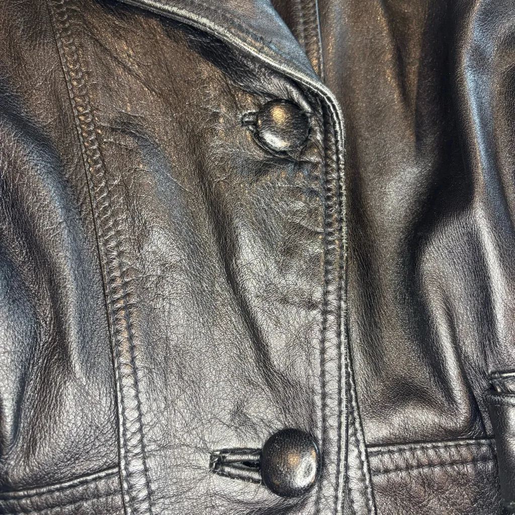 VINTAGE ALTIERI LINEA PELLE Made in Italy Black Leather Cropped Jacket Size 42 - Image 13