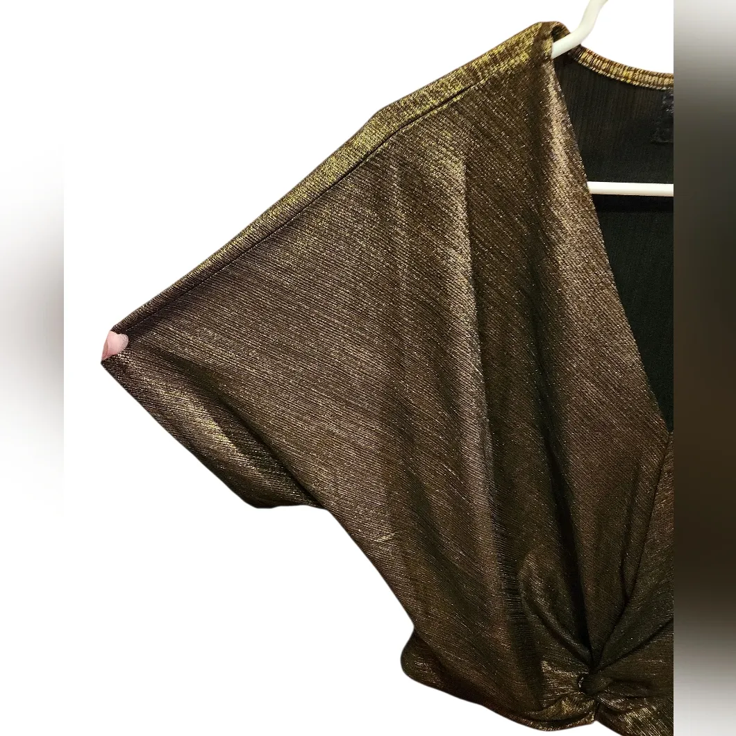 Code x Mode  Gold Metallic Tie Front Blouse - Image 3