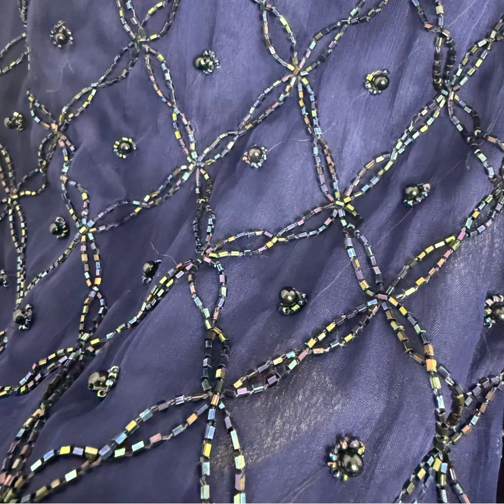 Vintage Lawrence Kazar Beaded Gown Women’s Small Navy Silk Mermaid Vibes - Image 8