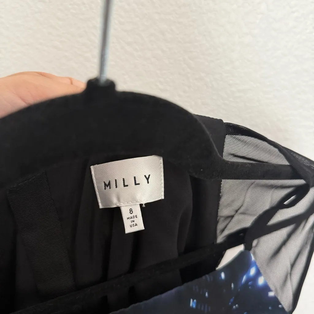 Milly Bella Cityscape Pleated Mini Dress Blue Black 8 - Image 4