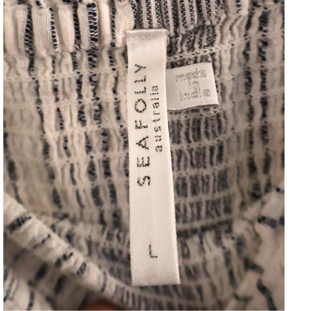 Seafolly Mona Striped Playsuit Strapless Smocked Romper Black White Large - Image 4